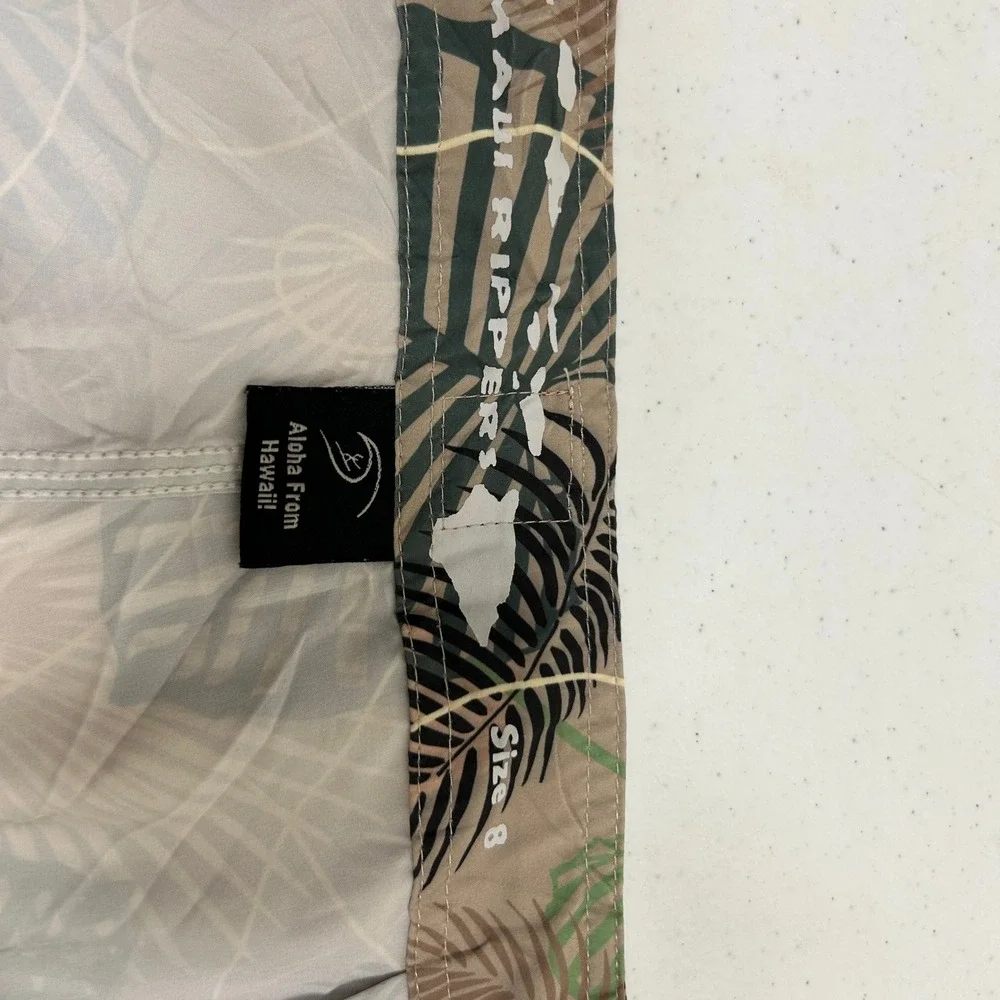 Maui Rippers Mens Size 8 Tropical Leaf Print Board Shorts Tan Green Surf Swim